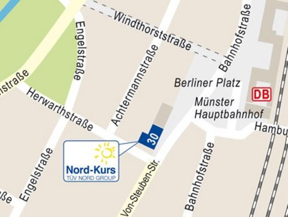 Standortskizze von Nord-Kurs in Münster, Berliner Platz 30.