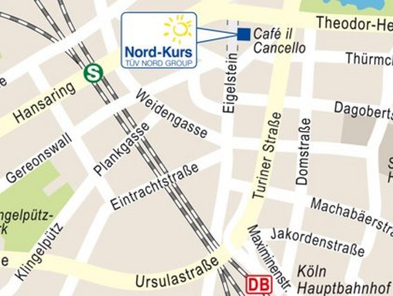 Standortskizze von Nord-Kurs in Köln, Eigelstein 128-130.