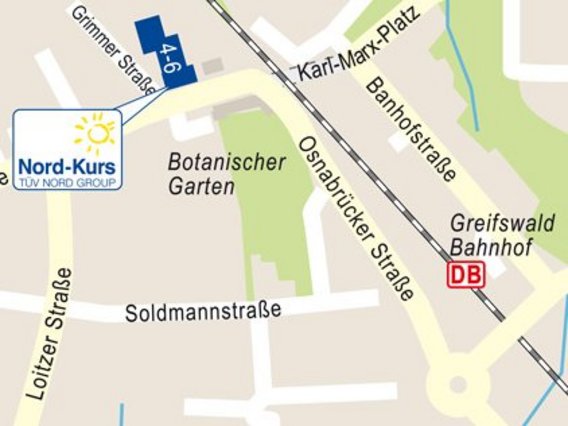 Standortskizze von Nord-Kurs in Greifswald, Grimmer Straße 4a.