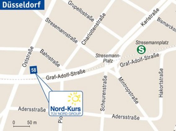 Standortskizze von Nord-Kurs in Düsseldorf, Graf-Adolf-Straße 58.