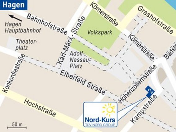 Standortskizze von Nord-Kurs in Hagen, Kampstraße 2.