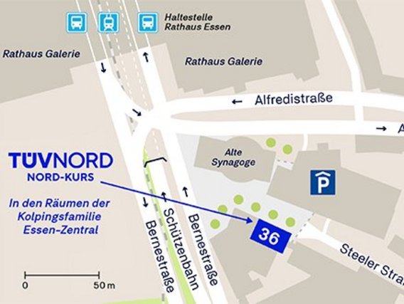 Standortskizze von Nord-Kurs in Essen, Steeler Straße 36.