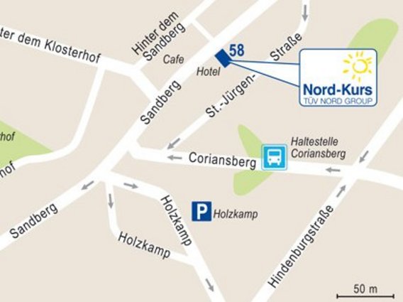 Standortskizze von Nord-Kurs in Itzehoe, Sandberg 58.