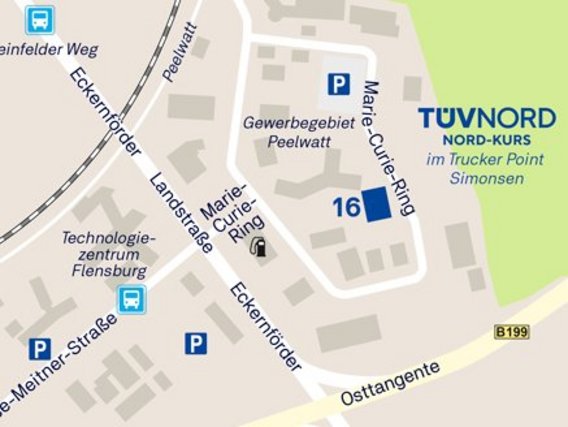 Standortskizze von Nord-Kurs in Flensburg, Marie-Curie-Ring 16.