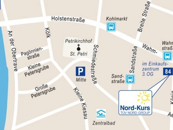Standortskizze von Nord-Kurs in Lübeck, Königstraße 84-96.