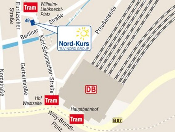 Standortskizze von Nord-Kurs in Leipzig, Kurt-Schumacher-Straße 49.