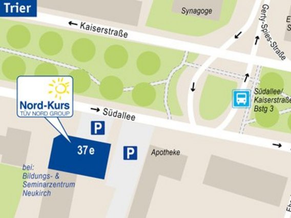 Lagekarte des Nord-Kurs Standorts in Trier an der Südallee 37e nahe der Kaiserstraße