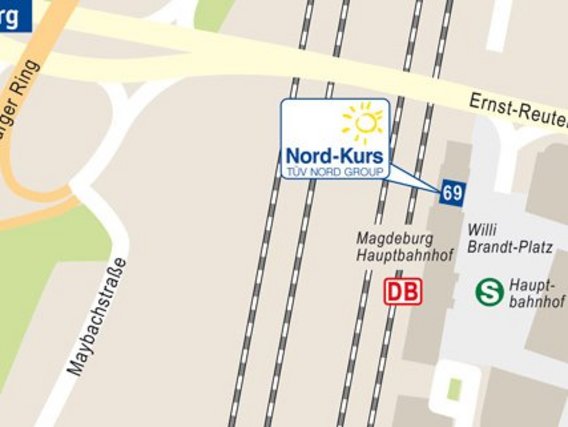 Standortskizze von Nord-Kurs in Magdeburg, Bahnhofstraße 69.