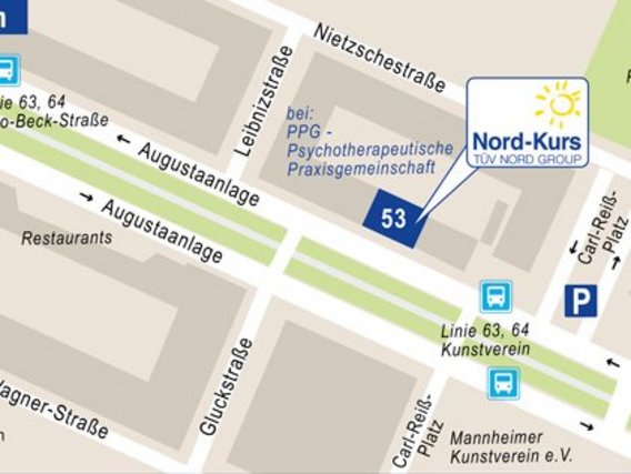 Standortskizze von Nord-Kurs in Mannheim, Augustaanlage 53.