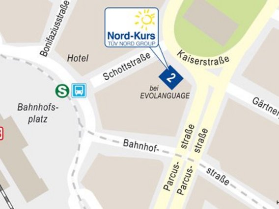 Standortskizze von Nord-Kurs in Mainz, Kaiserstraße 2.