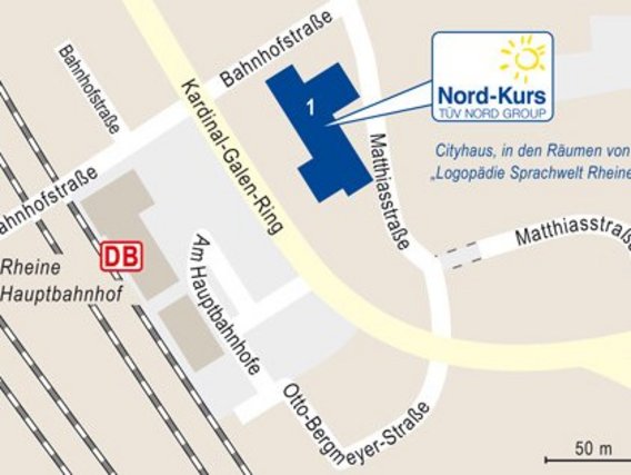Standortskizze von Nord-Kurs in Rheine, Bahnhofstraße 1.