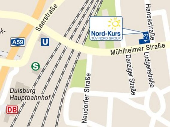 Standortskizze von Nord-Kurs in Duisburg, Hansastraße 1-3.